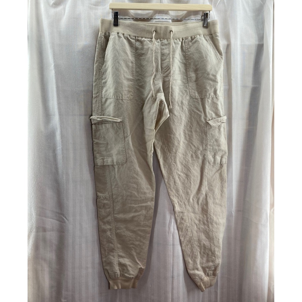 NY & Company Cargo Jogger Pants Linen Cotton Blend Women's‎ Size M Beige